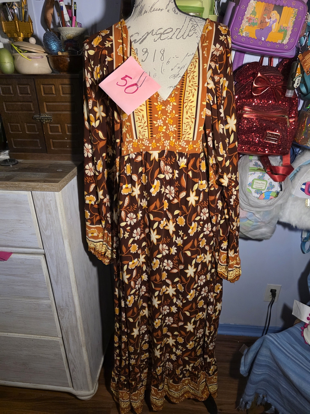 Bohemian Floral Maxi Rusttydustty Brown Floral Print Size 3xl